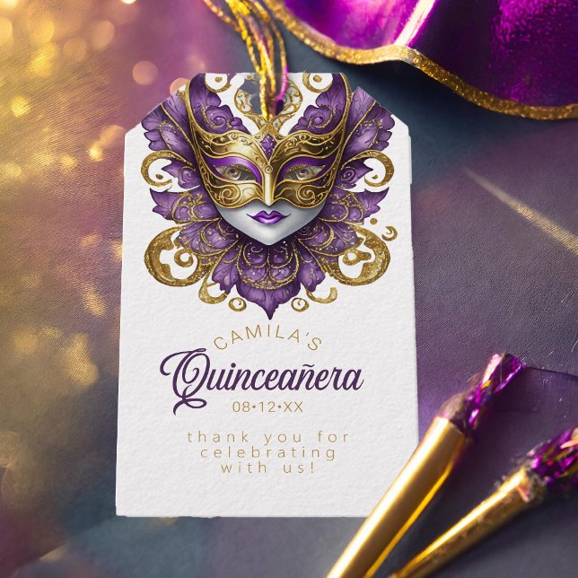 Etiqueta Para Presente Mascarada Quinceanera Roxo Dourado ID1031 (Criador carregado)