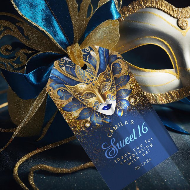Etiqueta Para Presente Mascarada Sweet 16 Blue Dourado V2 ID1032 (Criador carregado)