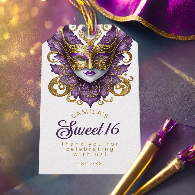 Etiqueta Para Presente Mascarada Sweet 16 Roxo Dourado ID1032 (Criador carregado)
