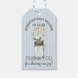 Etiqueta Para Presente Mason Jar Blue Stripes Chá de fraldas Obrigado