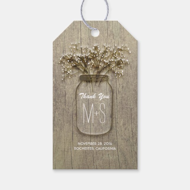 Etiqueta Para Presente Mason Jar e Baby's Breath Rustic Wedding (Frente)
