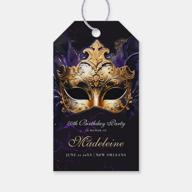Etiqueta Para Presente Masquerade Mask Gold Purple Dramatic 50th Birthday (Frente)