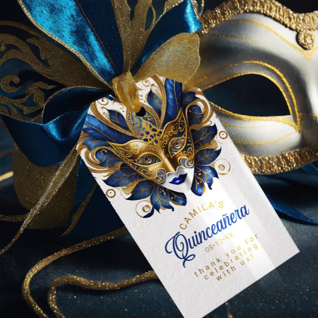 Etiqueta Para Presente Masquerade Quinceanera Azul Dourado ID1031 (Criador carregado)