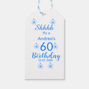 Etiqueta Para Presente Mauve branco azul shhhh 60.º aniversário nome flor