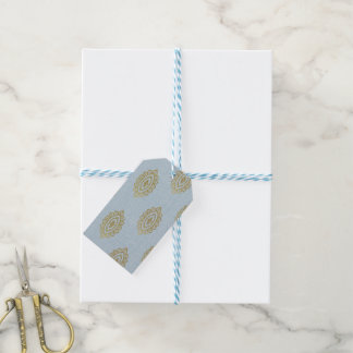 Etiqueta Para Presente Medalhão de Ikat com Glittery - Sky Blue & Dourado