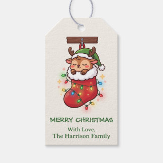 Etiqueta Para Presente Meia de Natal com Rena Chibi Fofa