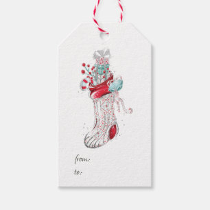Etiqueta Para Presente Meia de Natal de aquarela fofa de Inverno