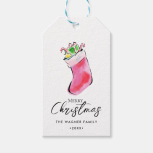 Etiqueta Para Presente Meia de Natal Desenhada à Mão com Aquarela