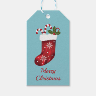 Etiqueta Para Presente Meia de Natal Vermelha no Azul - Feliz Natal