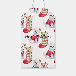 Etiqueta Para Presente Meias de Cachorro e Gato de Natal