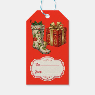 Etiqueta Para Presente Meias de Natal Vermelhas Retro Vintage