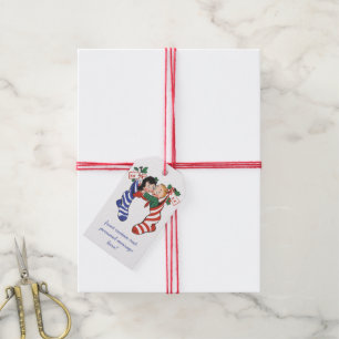 Etiqueta Para Presente Meias de Natal Vintage com Crianças Fofas