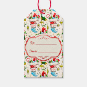 Etiqueta Para Presente Meias de Natal Vintage Retro