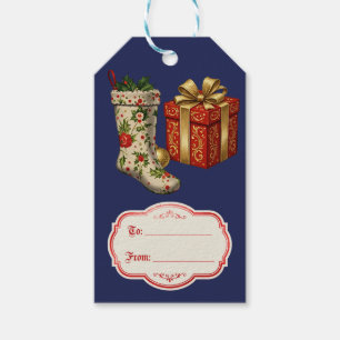 Etiqueta Para Presente Meias de Natal Vintage Retro Azuis