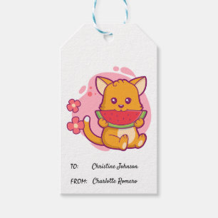 Etiqueta Para Presente Melancia Gato-Gato-Gato Kawaii