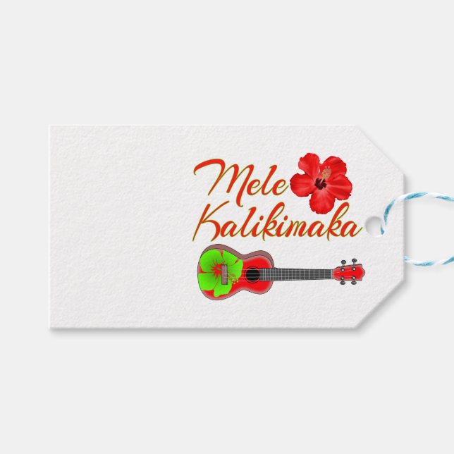 Etiqueta Para Presente Mele Kalikimaka Ukulele (Frente (horizontal))