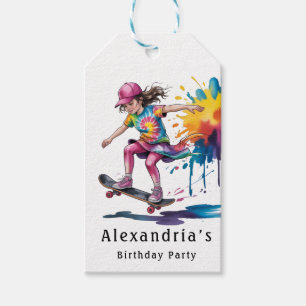 Etiqueta Para Presente Menina Colorida de Patins no Aniversário Obrigado