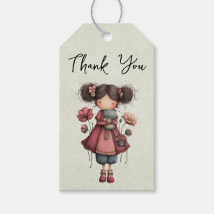 Etiqueta Para Presente Menina com uma boneca de rã Fofa Fantasia Obrigada
