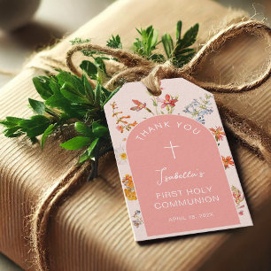 Etiqueta Para Presente Menina da Primeira Comunhão Flores Silvestres Arco
