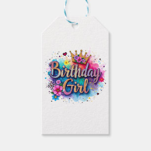 Etiqueta Para Presente Menina de Aniversário Floral Arco-Íris
