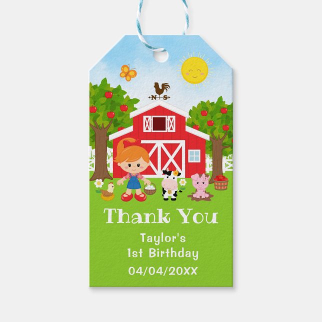 Etiqueta Para Presente Menina de Cabelo Vermelho de Aniversário Vermelho  (Frente)