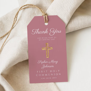 Etiqueta Para Presente Menina de Primeira Comunhão Cruz Religiosa Rosa