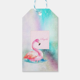 Etiqueta Para Presente Menina Moderna Colorida, Flamingos Adoráveis