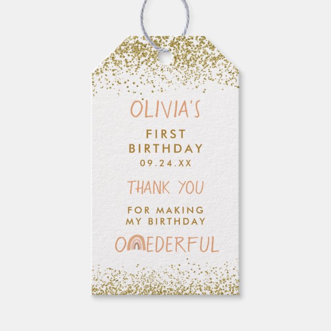 Etiqueta Para Presente Menina Onederful Arco-íris 1º Aniversário Obrigado (Frente)
