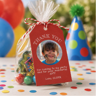 Etiqueta Para Presente Menino de aniversário foto vermelha obrigado 