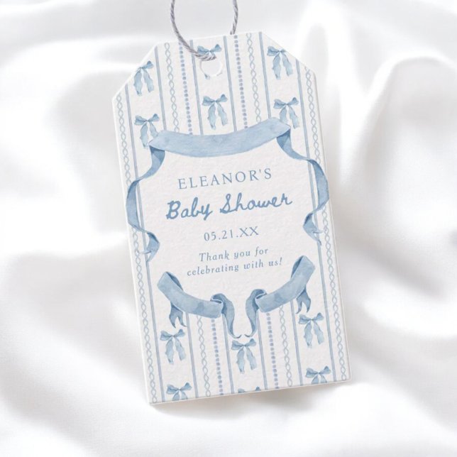 Etiqueta Para Presente Menino de Laço Azul Baby Shower Obrigado (Criador carregado)