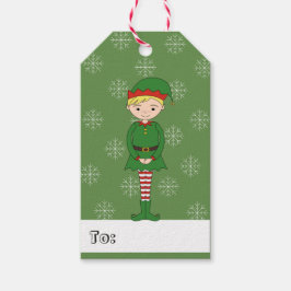 Etiqueta Para Presente Menino Elfo Ilusório Natal Flocos de Neve Verde