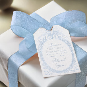 Etiqueta Para Presente Menino Primeira Comunhão Azul Branco Vintage Espír