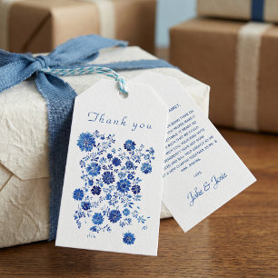 Etiqueta Para Presente Mensagem de agradecimento de casamento floral Blue