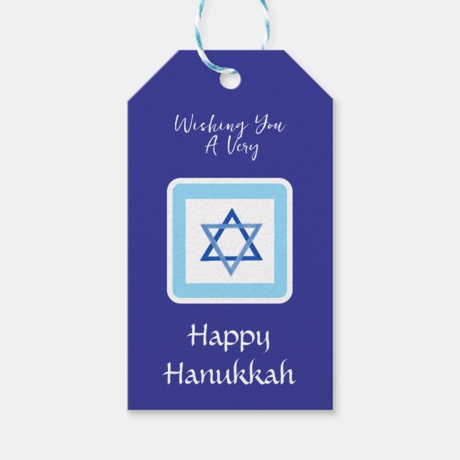 Etiqueta Para Presente mensagem de HANUKKAH azul (Frente)