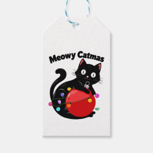 Etiqueta Para Presente Meowy Catmas - Gato com enfeite de Natal