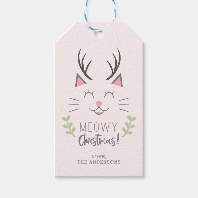 Etiqueta Para Presente Meowy Christmas | Gato-de-gato, traficantes person (Frente)