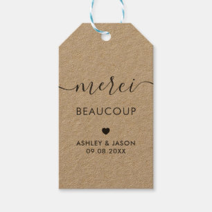 Etiqueta Para Presente Merci Beaucoup Tag, Casamento Obrigado Tags, Kraft