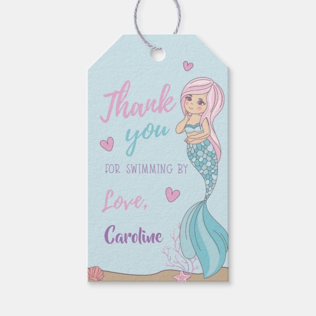 Etiqueta Para Presente Mermaid Kisses Starfish Deseja Aniversário Obrigad (Frente)