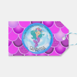 Etiqueta Para Presente Mermaid Party Purple Pink Scales Obrigado