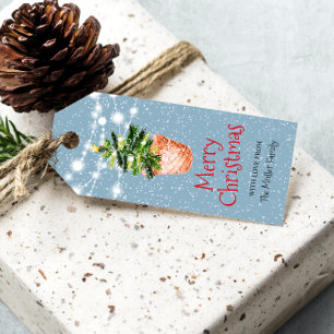 Etiqueta Para Presente Merry Christmas — basket blue watercolor