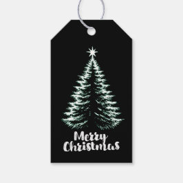 Etiqueta Para Presente Merry Christmas Black & Mint Distressed Chic Tree