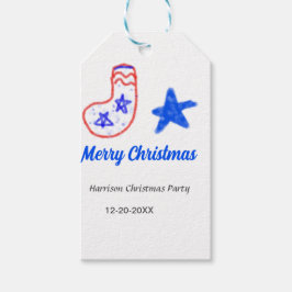 Etiqueta Para Presente Merry Christmas blue star red stockings name date 