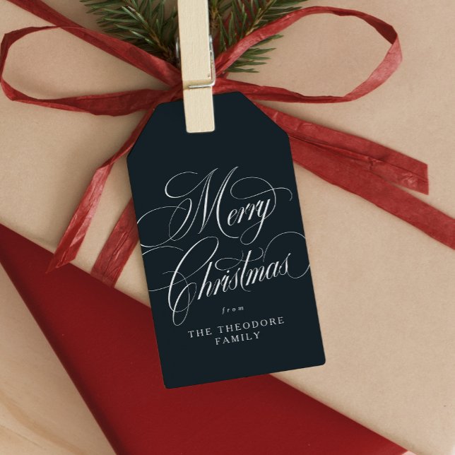 Etiqueta Para Presente Merry Christmas elegant navy blue holiday (Criador carregado)