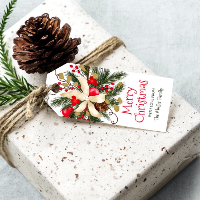 Etiqueta Para Presente Merry Christmas floral buquê aquarela (Merry Christmas winter floral bouquet watercolor Gift Tags)