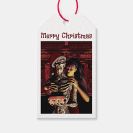 Etiqueta Para Presente Merry Christmas. Funny skeleton with woman