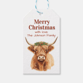 Etiqueta Para Presente Merry Christmas Greenery Highland Miniature Cow