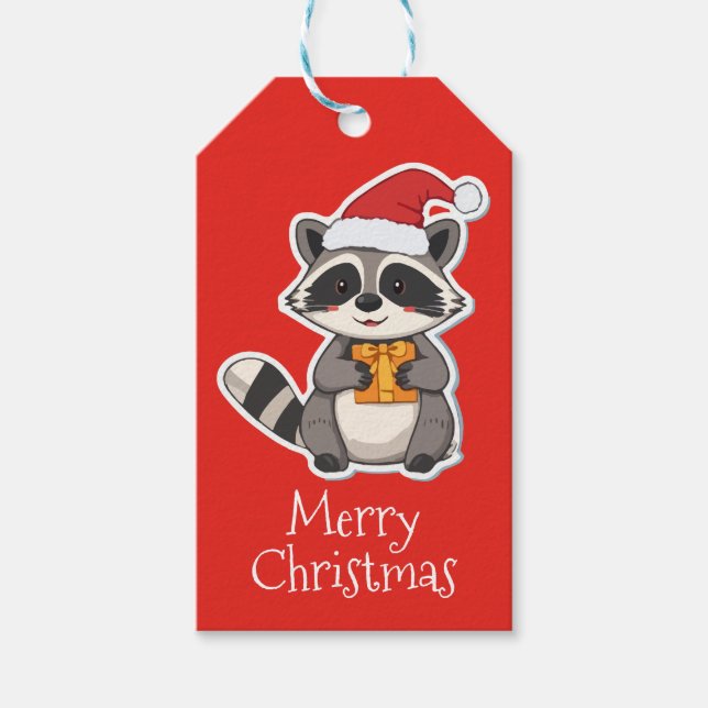 Etiqueta Para Presente Merry Christmas Raccoon (Frente)