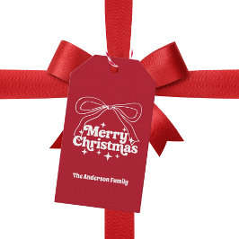 Etiqueta Para Presente Merry Christmas red hand-drawn bow retro