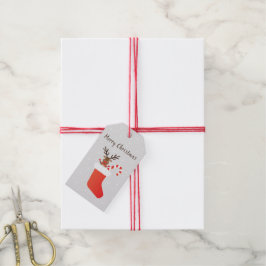 Etiqueta Para Presente Merry Christmas Reindeer Candy Cane Red White