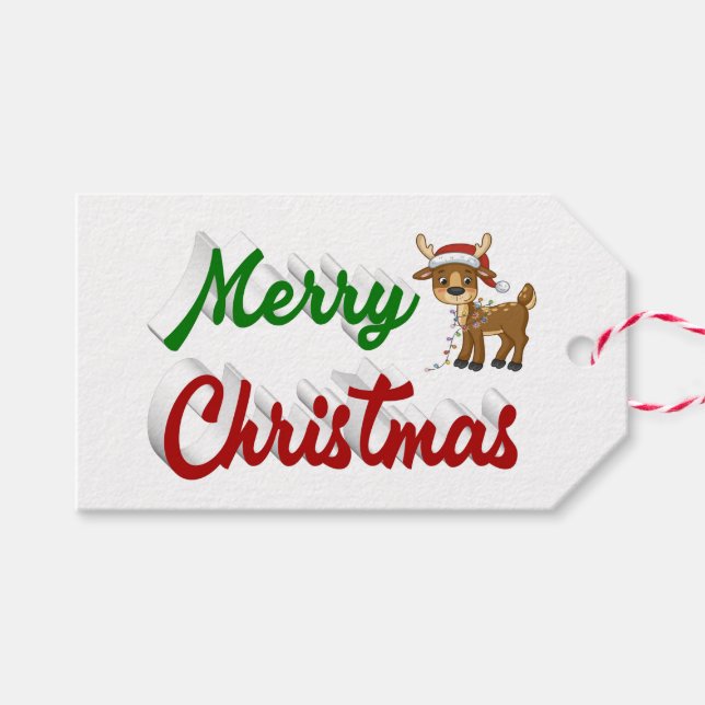 Etiqueta Para Presente Merry Christmas Reindeer red green script (Frente (horizontal))